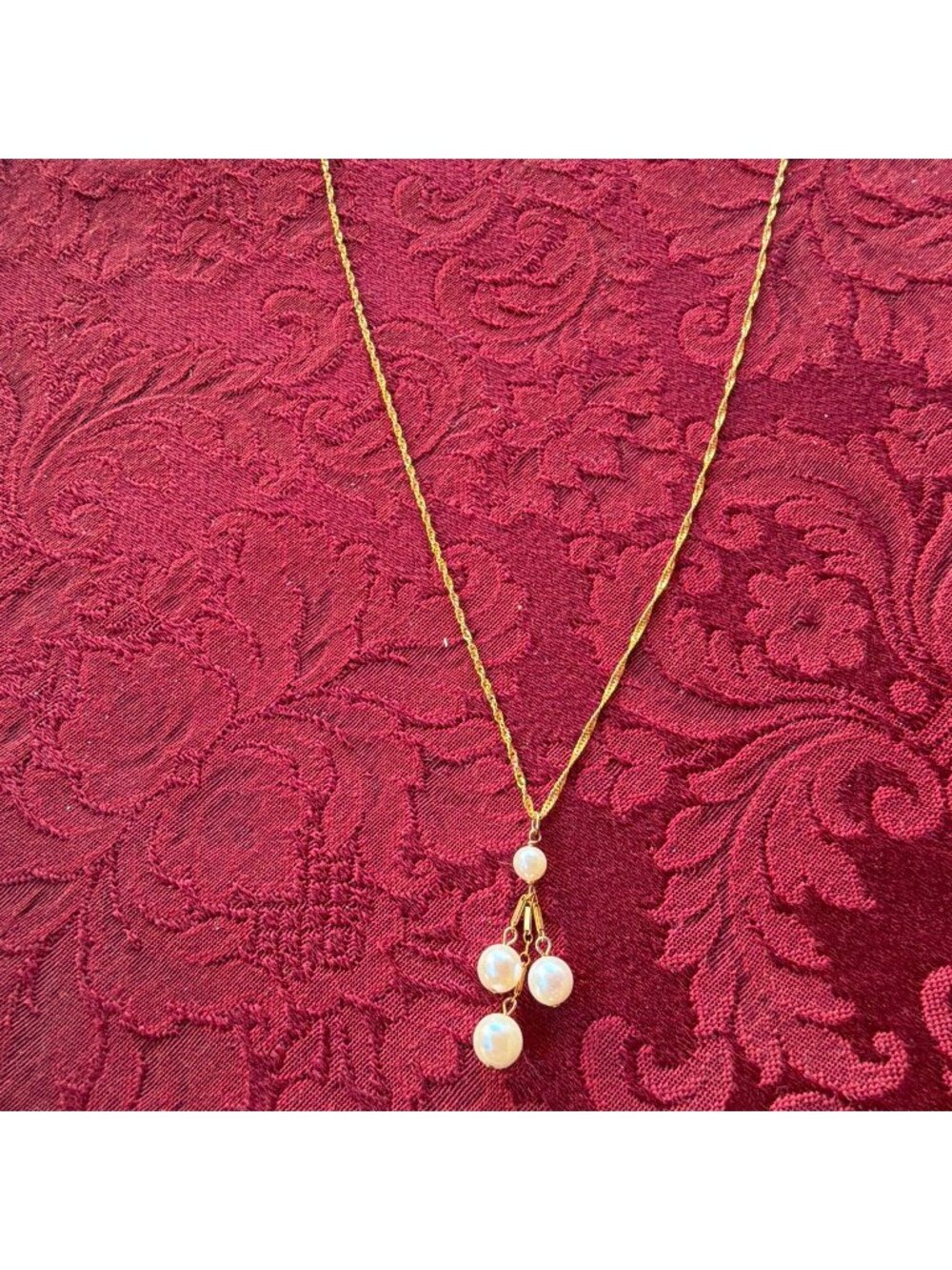 Vintage 14k Yellow Gold Cultured Pearl Pendant Necklace 20" Singapore Chain 4g